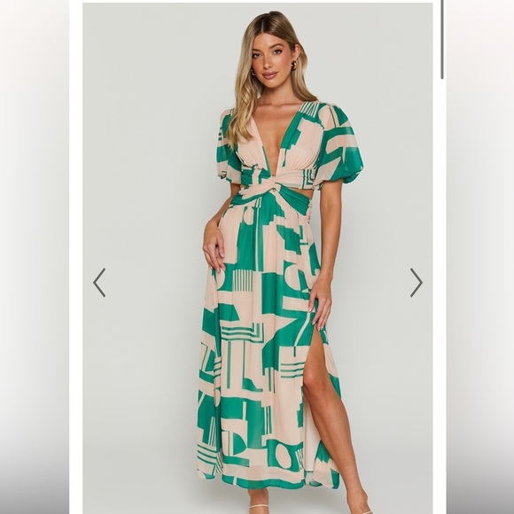 Showpo Lindsey Midi Dress- Side Cut Plunge Neck and Puff Sleeve Size US 8 - Picture 2 of 7